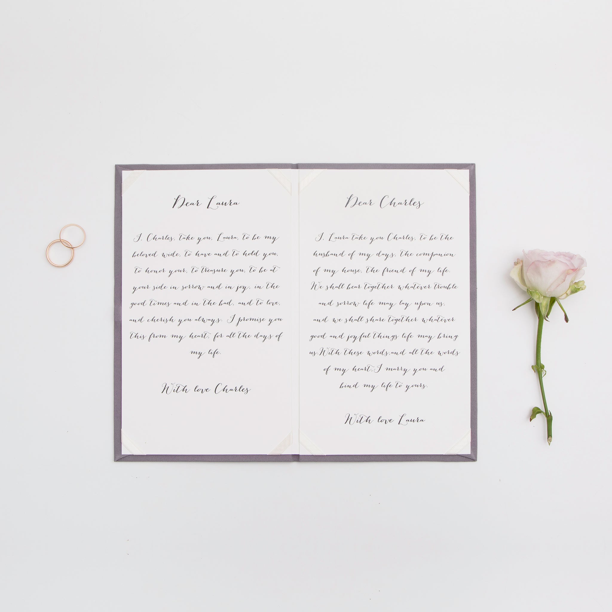 Personalised Wedding Vow Books White Velour Gray Keepsake Calligraphy Vows Bride and Groom Ceremony - Liumy 