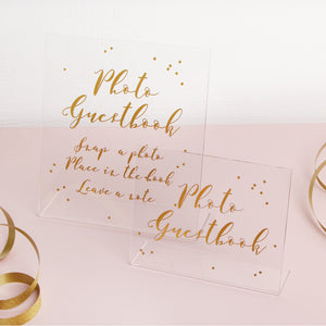 Big Cursative Gold Foil Sign - Acrylic Wedding Sign - Guest book Glass Sign - Transperant Photo Guestbook Sign - Liumy 
