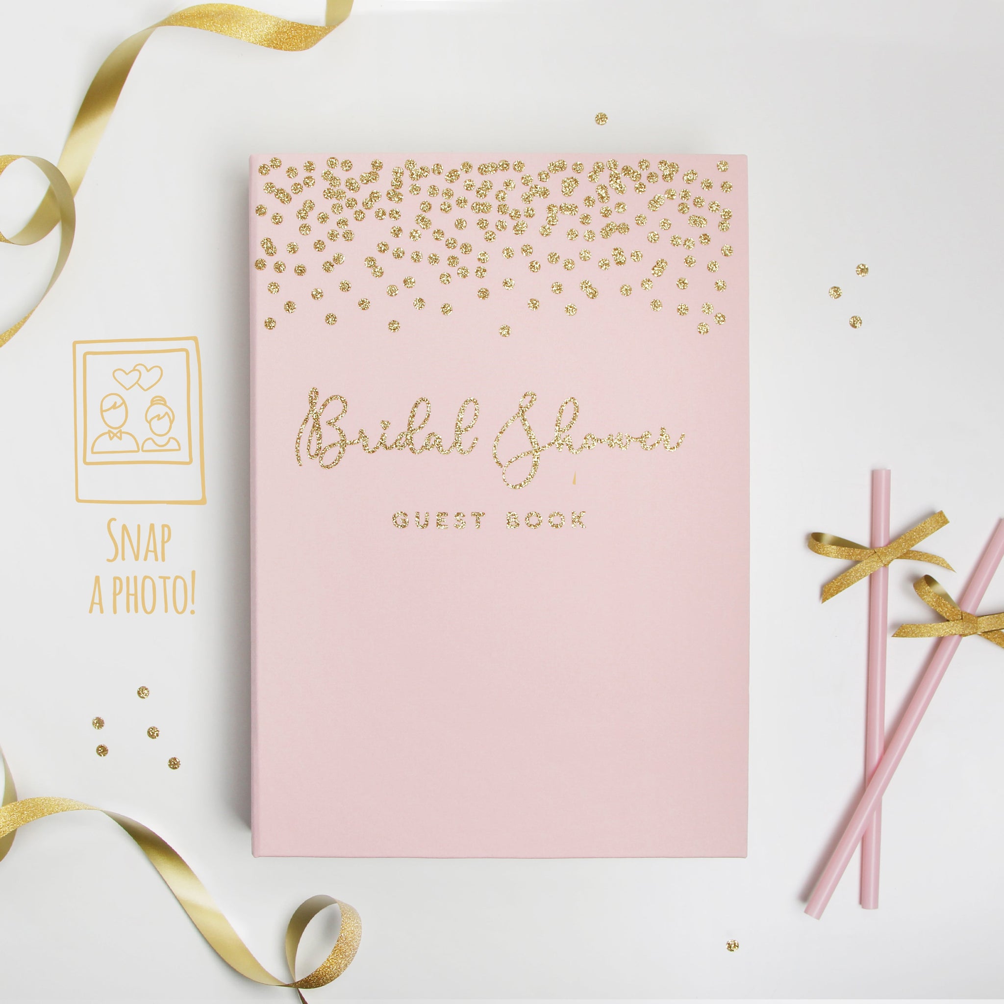 Personalized Bridal Shower Guest Book - Pink Album with Gold Glitter Foil for Hen Party - Liumy 