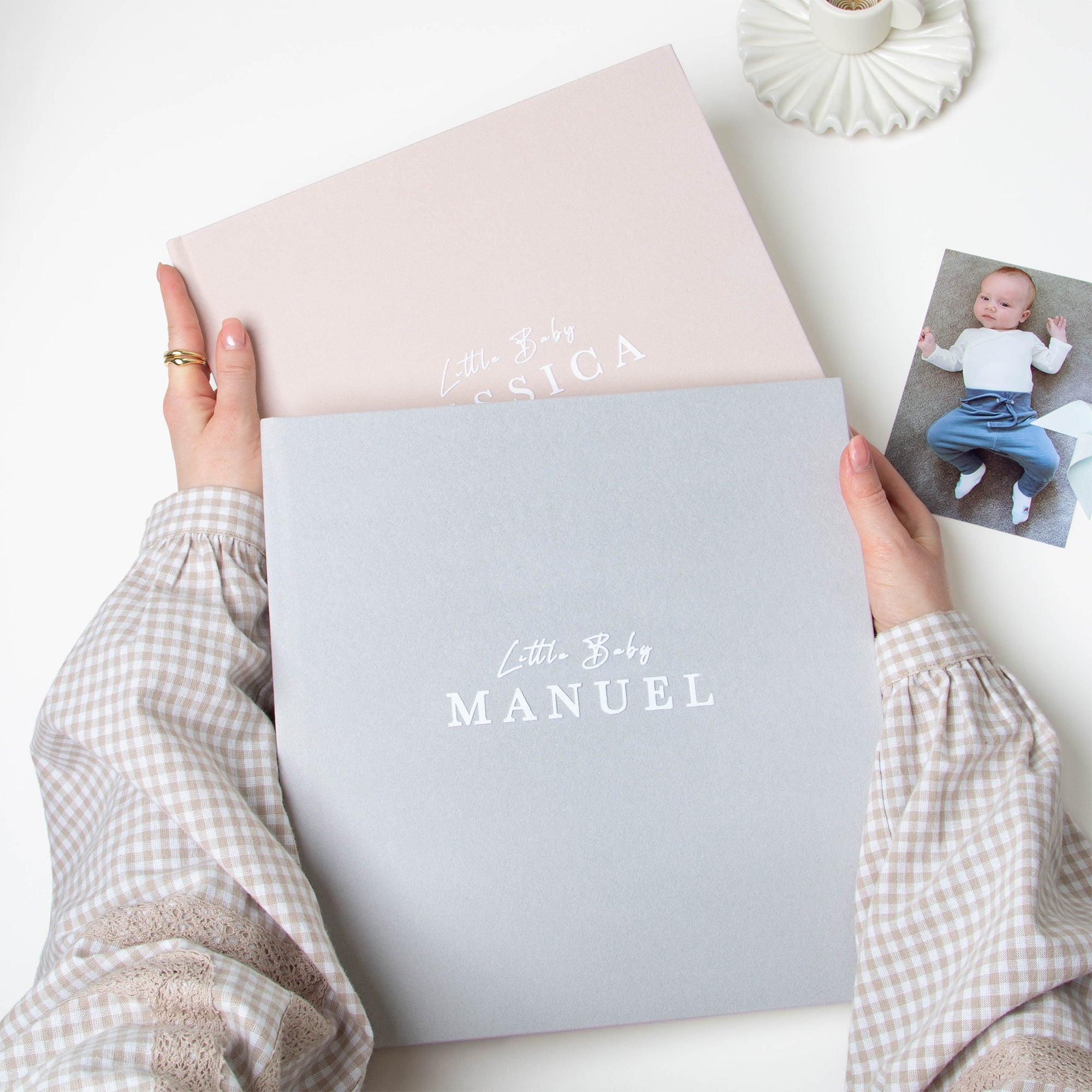 Gray + White Velour | 1st Year Baby Book
