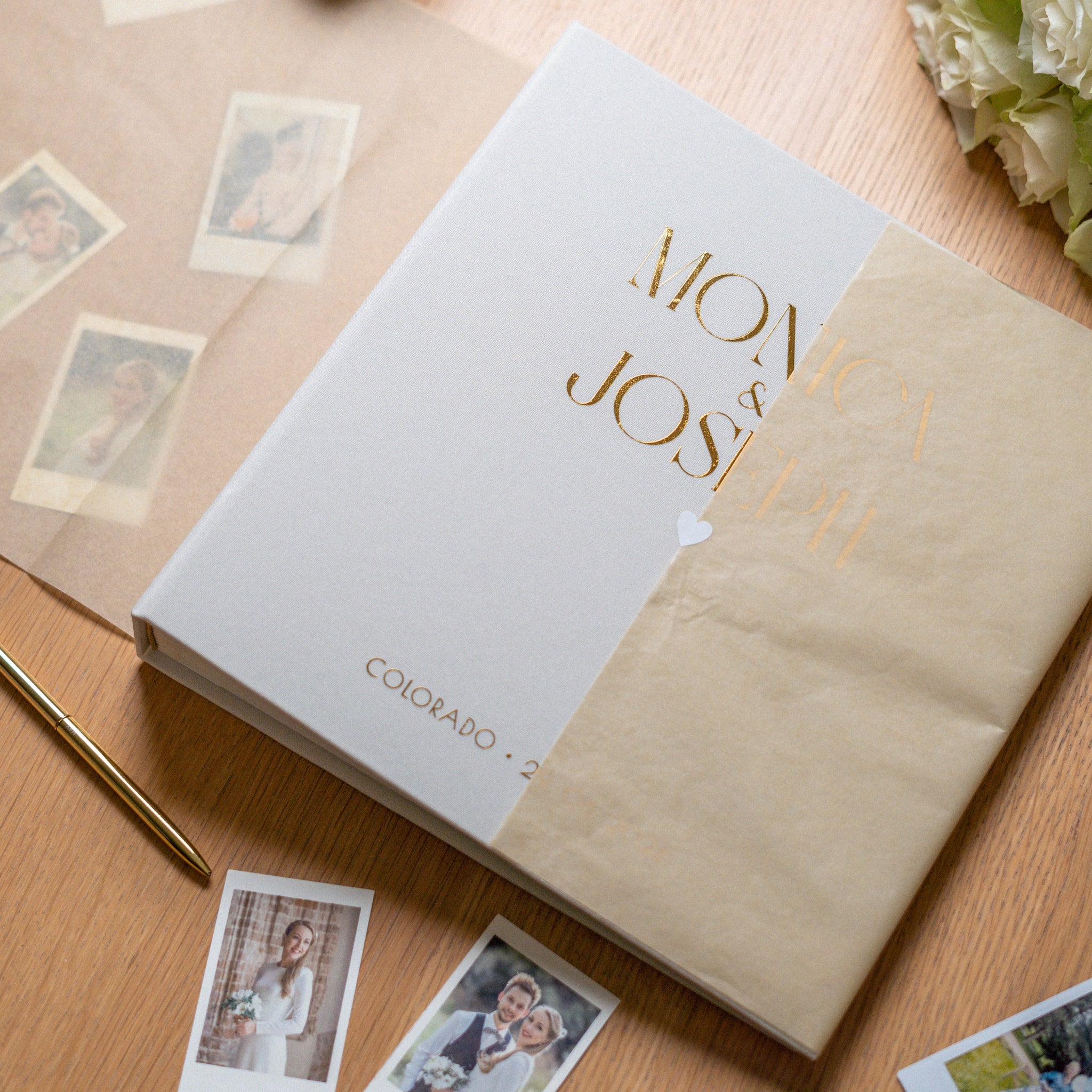 Classic Center Names, Silky White + Real Gold | Guest Book