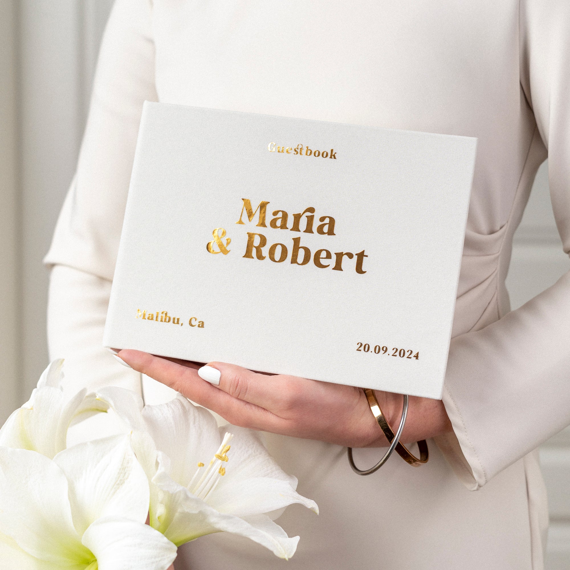 Silky White + Gold Metallic |  Guest Book