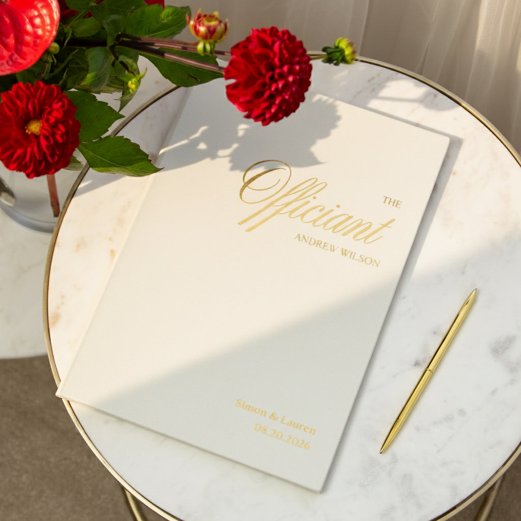 Silky White + Real Gold | Wedding Officiant & Vows Books