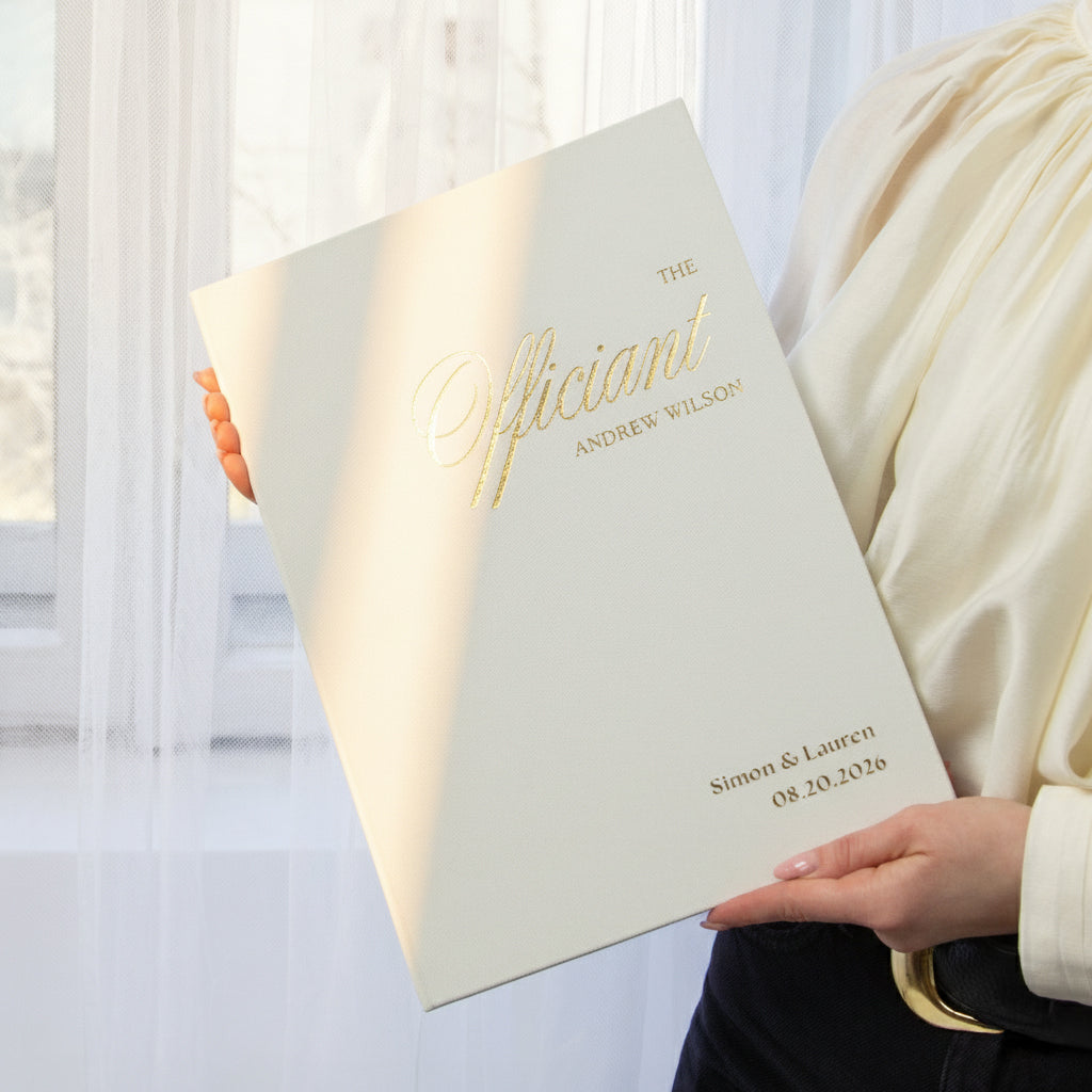 Silky White + Real Gold | Wedding Officiant & Vows Books