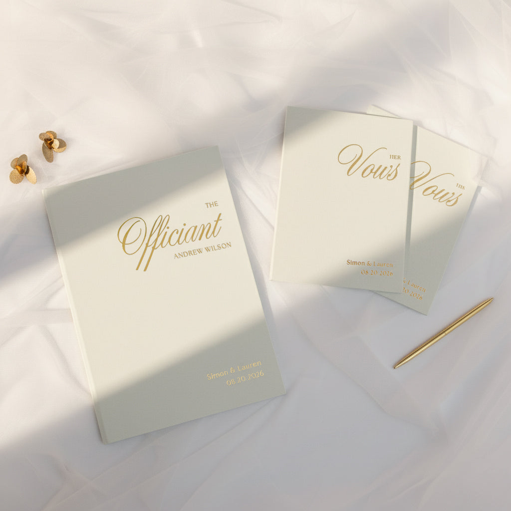 Silky White + Real Gold | Wedding Officiant & Vows Books