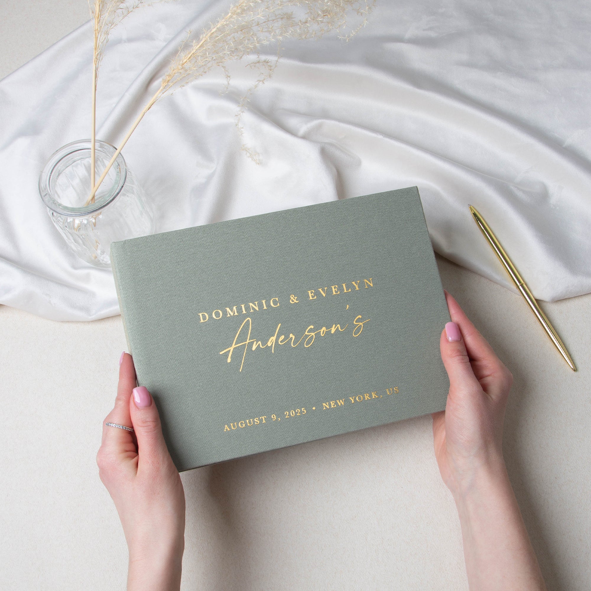 Sage Green + Real Gold | Guest Book