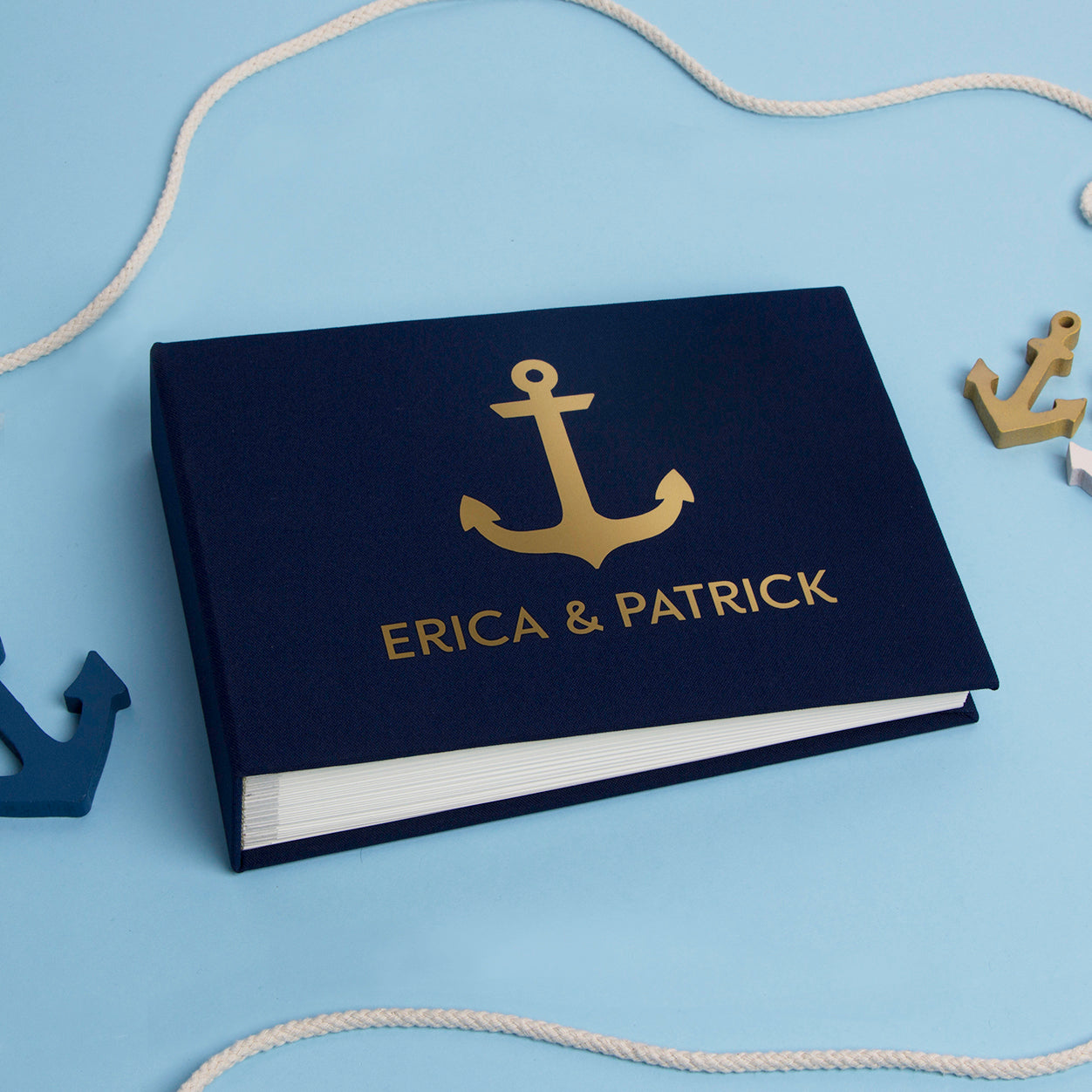 Navy Blue Anchor Wedding Guest Book Nautical with Gold Foil Lettering - by Liumy - Liumy 