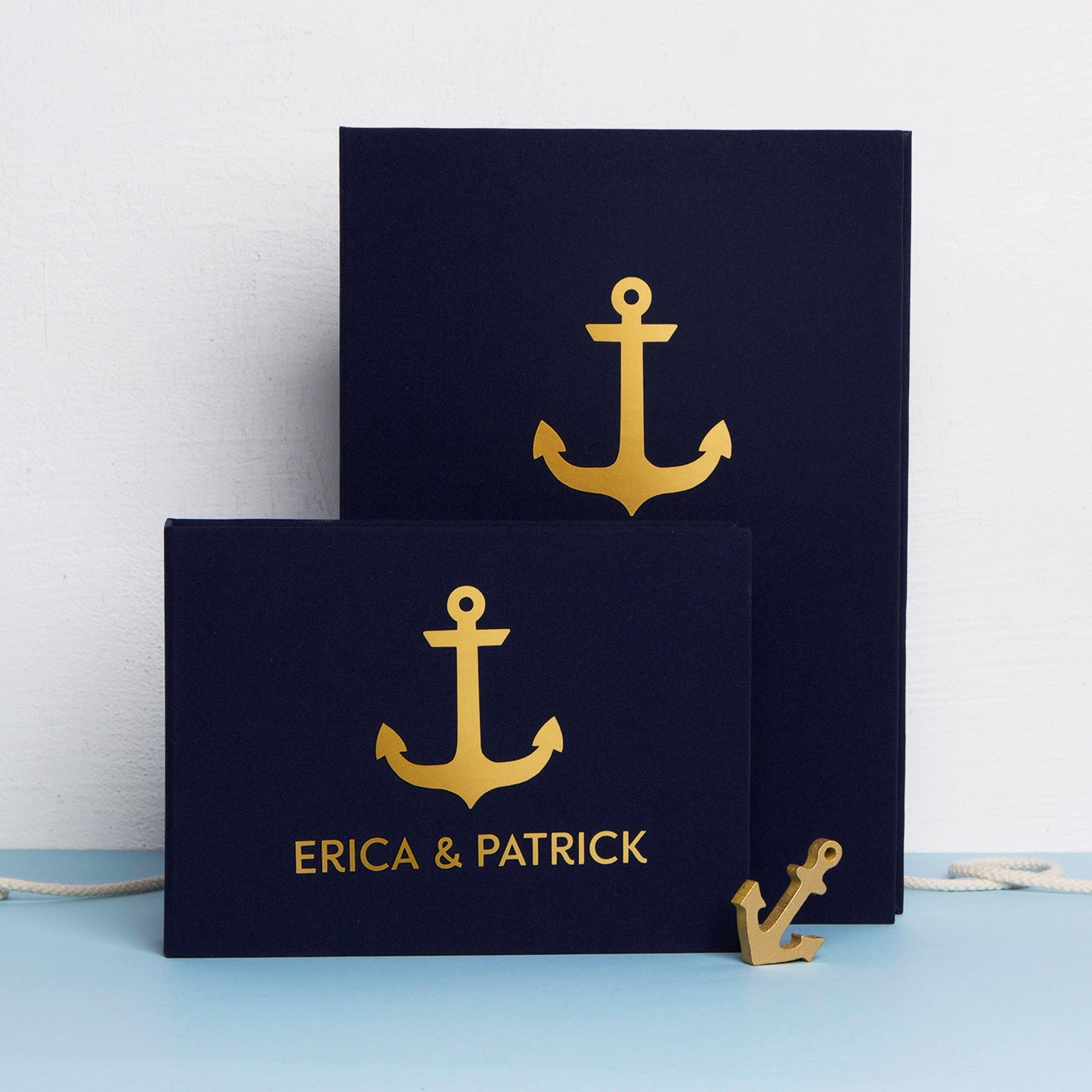 Navy Blue Anchor Wedding Guest Book Nautical with Gold Foil Lettering - by Liumy - Liumy 