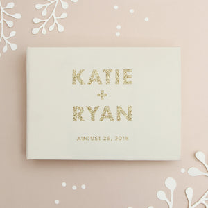 Instant Wedding Album Ivory Guest Book with Gold Glitter BOLD Lettering Instax Photo album - Liumy 