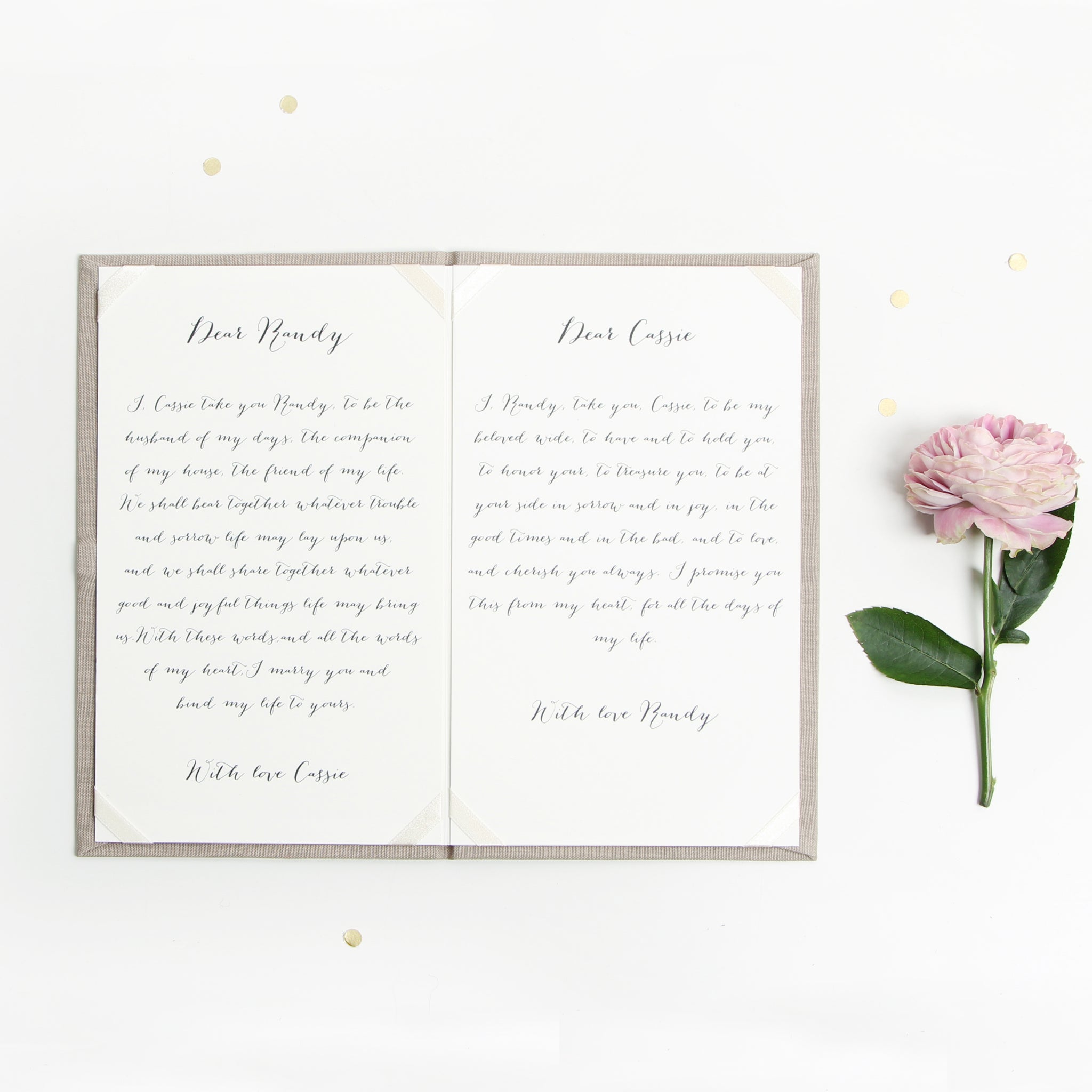 Personalised Wedding Vow Books White Velour Latte Keepsake Calligraphy Vows Bride and Groom Ceremony - Liumy 