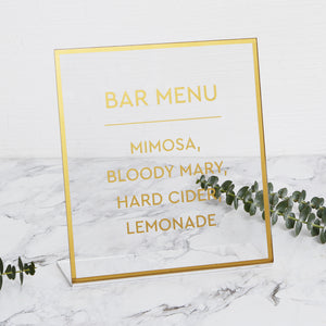 Big Gold Foil Sign For Bar Menu- Acrylic Wedding Sign - Guest book Glass Sign - Transperant Photo Guestbook Sign - by Liumy - Liumy 