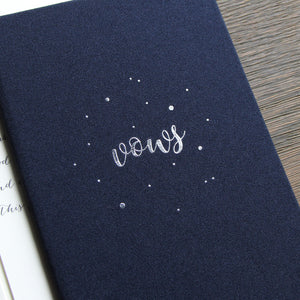 Personalised Wedding Vow Books Silver Lettering Circle dots Navy Blue Keepsake Calligraphy Vows Bride and Groom Ceremony - Liumy 