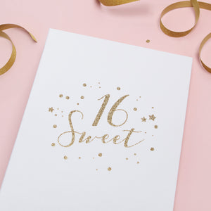Sweet 16 Party Guestbook - White with Gold Glitter Foil Lettering - Instax Mini Album - By Liumy - Liumy 
