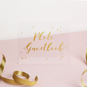 Cursative Gold Foil Sign - Acrylic Wedding Sign - Guest book Glass Sign - Transperant Photo Guestbook Sign - Liumy 