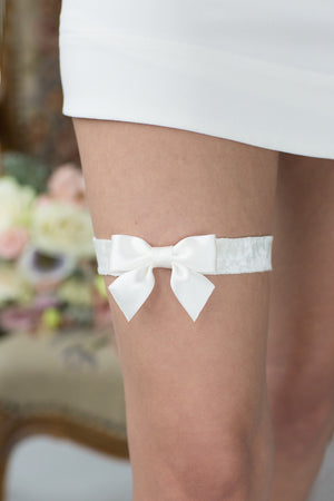 Wedding Garter Ivory Velour with Ribbon by Liumy - Liumy 