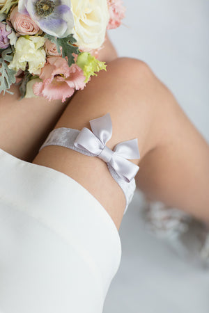 Wedding Bridal Garter Gray Velour Ribbon by Liumy - Liumy 