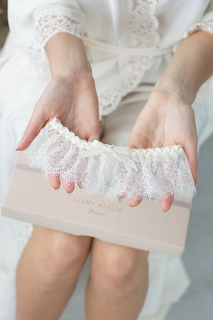 Bridal Garter Champagne Lace Ribbon by Liumy Design Atelje - Liumy 