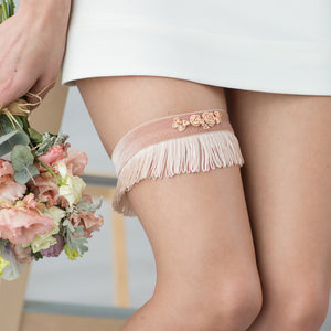 Wedding Bridal Garter Rose Stripes Flower Embroidery by Liumy Design Atelje - Liumy 
