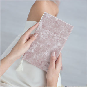 Dusty Rose Wedding Vow Books Velour Keepsake Calligraphy Her Vows Bride and Groom Ceremony - Liumy 