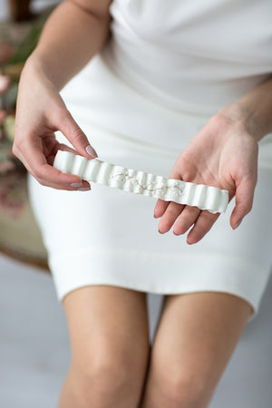 White Bridal Garter Ruffle Flower Embroidery by Liumy Design Atelje - Liumy 