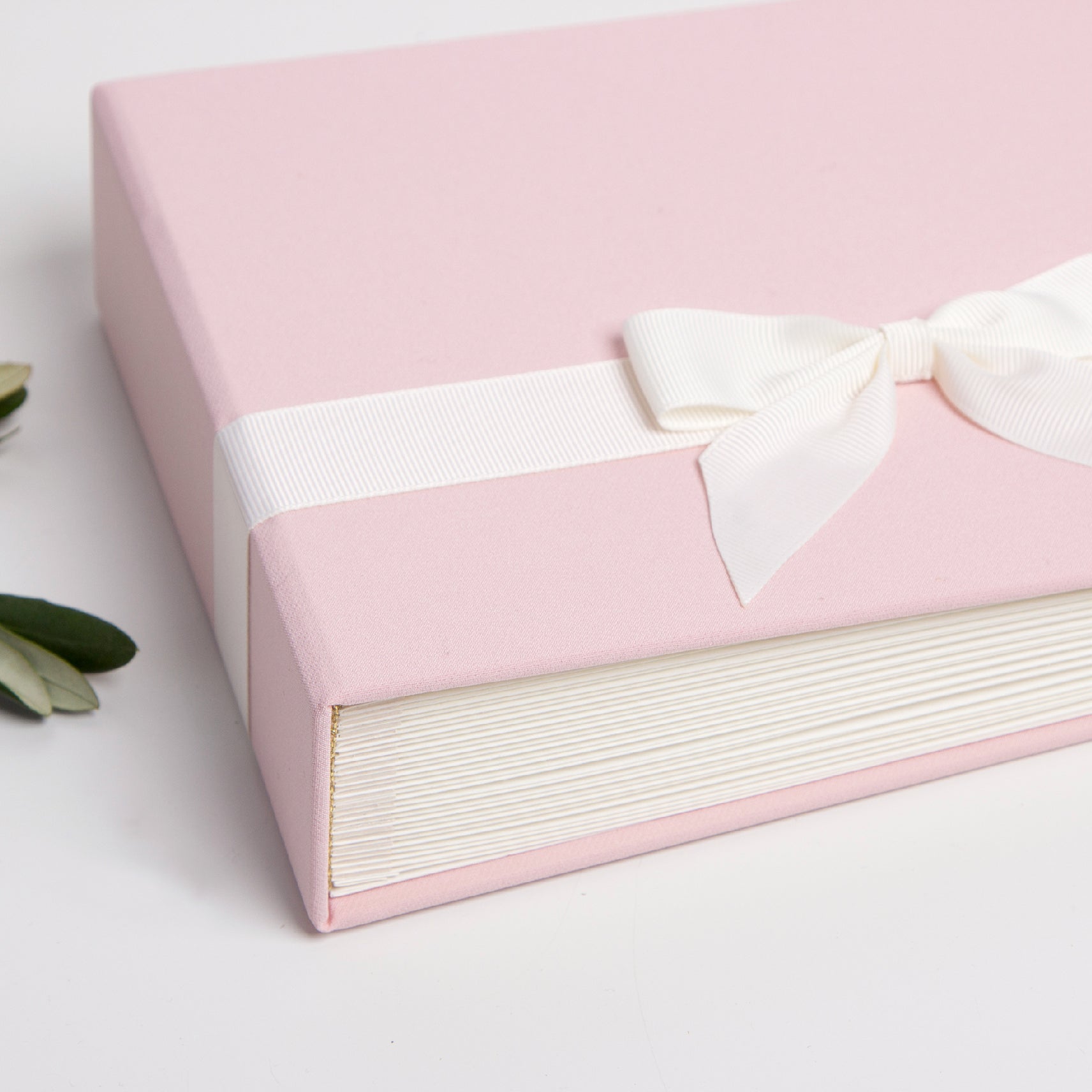 Wedding Album Pink With Ivory Ribbon, Rose Quartz Wedding Guest Book - Liumy 