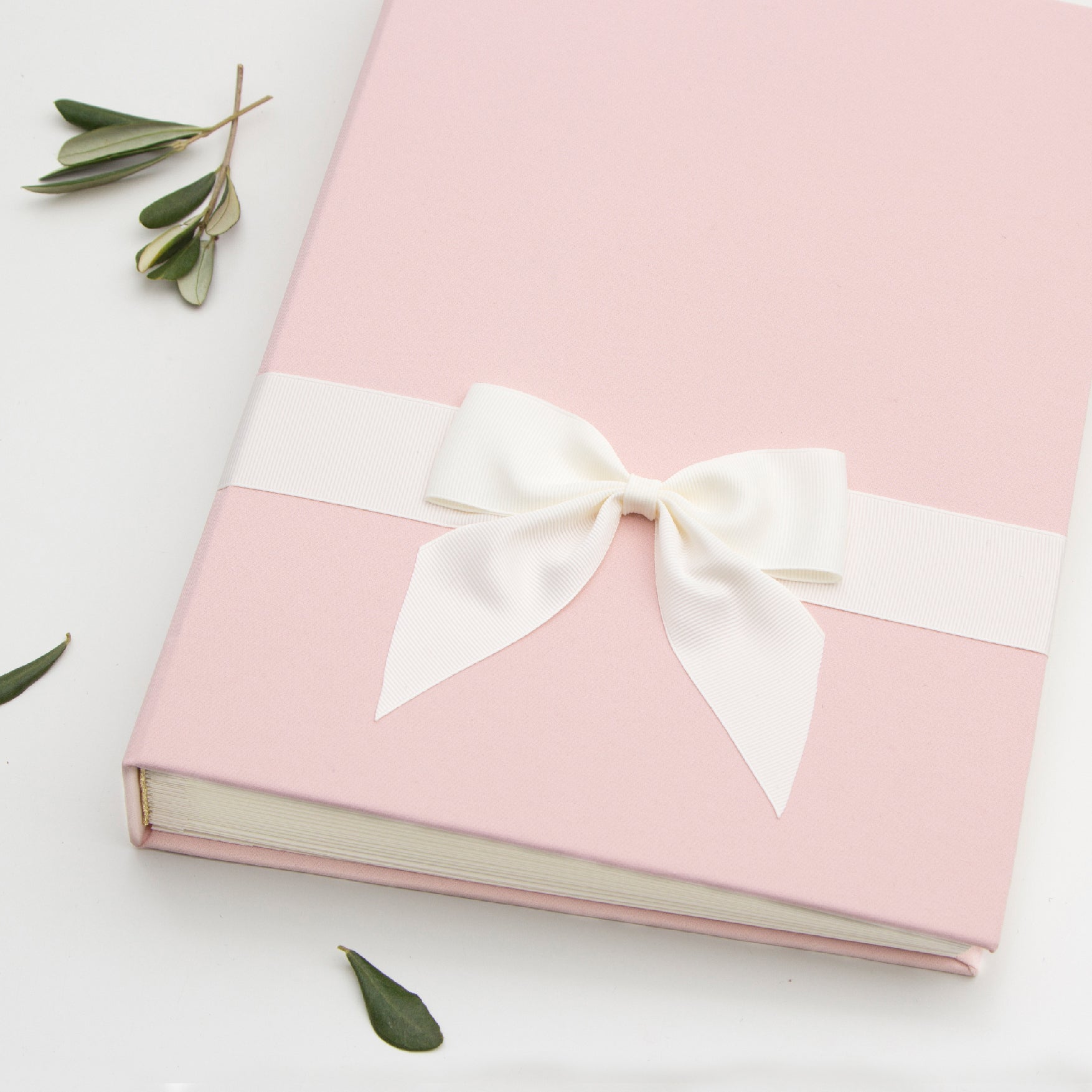Wedding Album Pink With Ivory Ribbon, Rose Quartz Wedding Guest Book - Liumy 