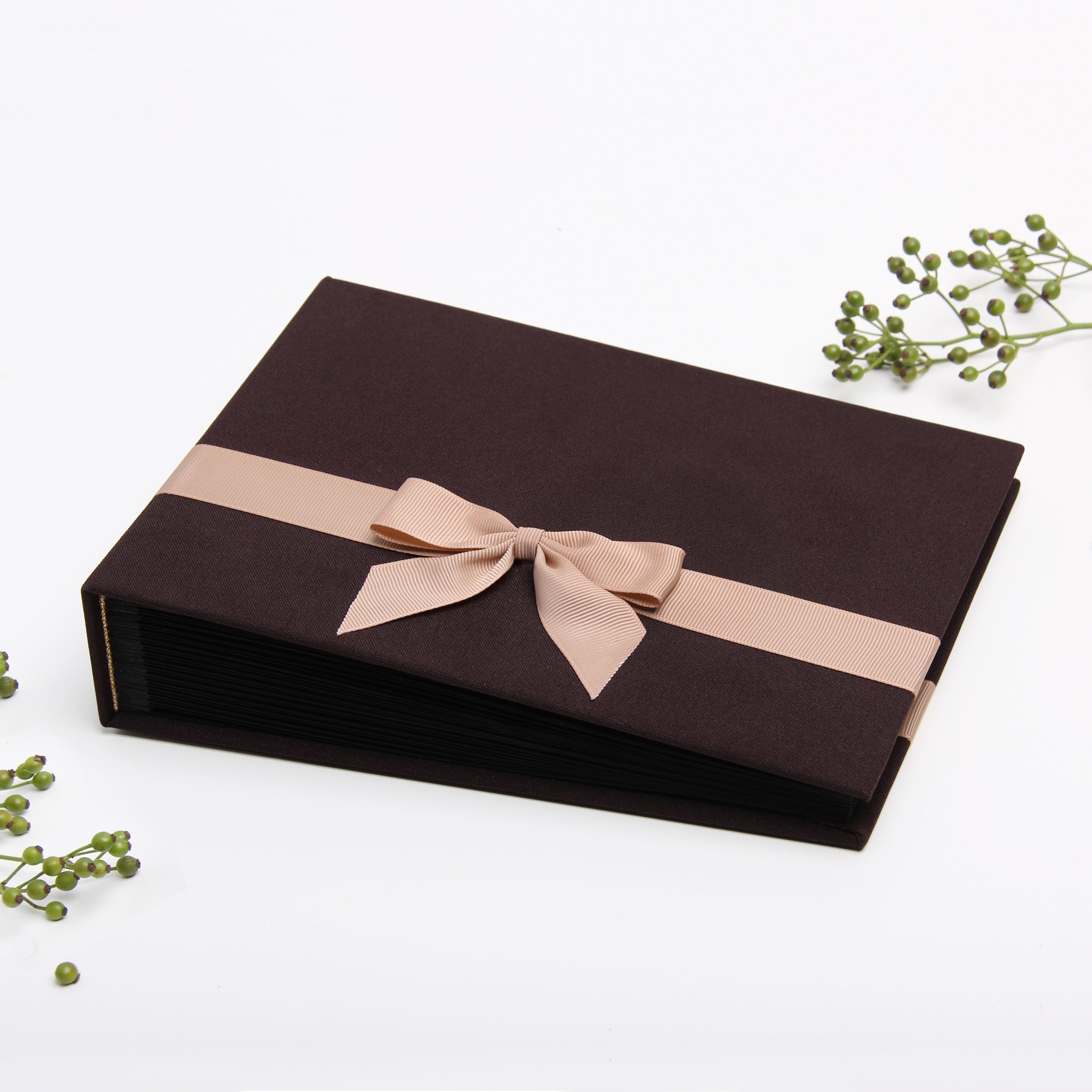 Chocolate Wedding Guest Book Album Cream Ribbon by Liumy - Liumy 
