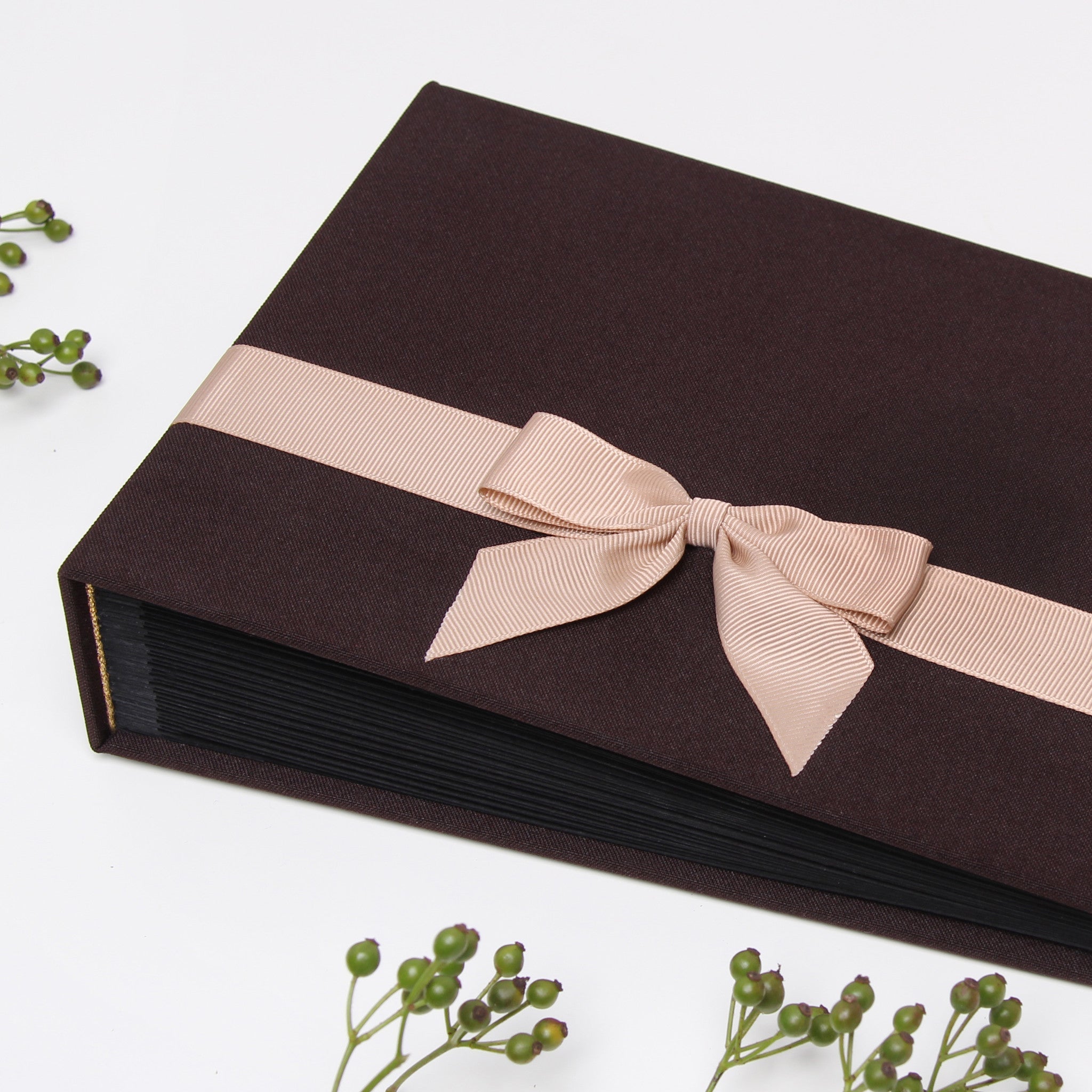 Chocolate Wedding Guest Book Album Cream Ribbon by Liumy - Liumy 