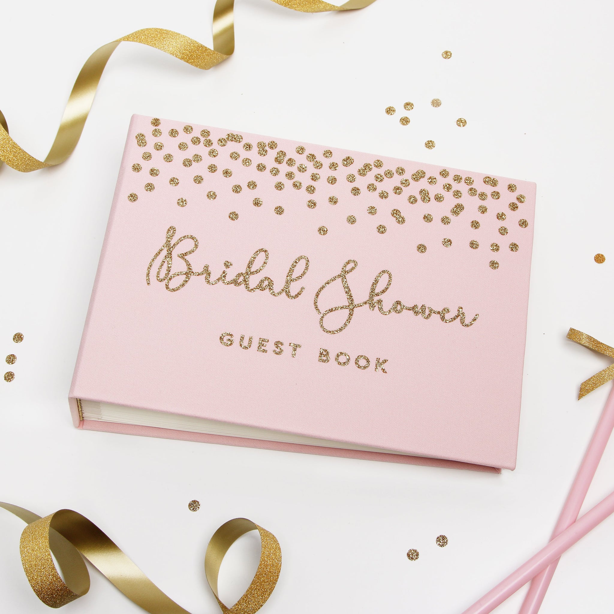 Personalized Bridal Shower Guest Book - Pink Album with Gold Glitter Foil for Hen Party - Liumy 