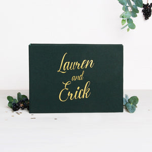 Instant Wedding Guest Book Album Forest Green with Gold Lettering - Liumy 