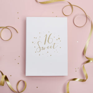 Sweet 16 Party Guestbook - White with Gold Glitter Foil Lettering - Instax Mini Album - By Liumy - Liumy 