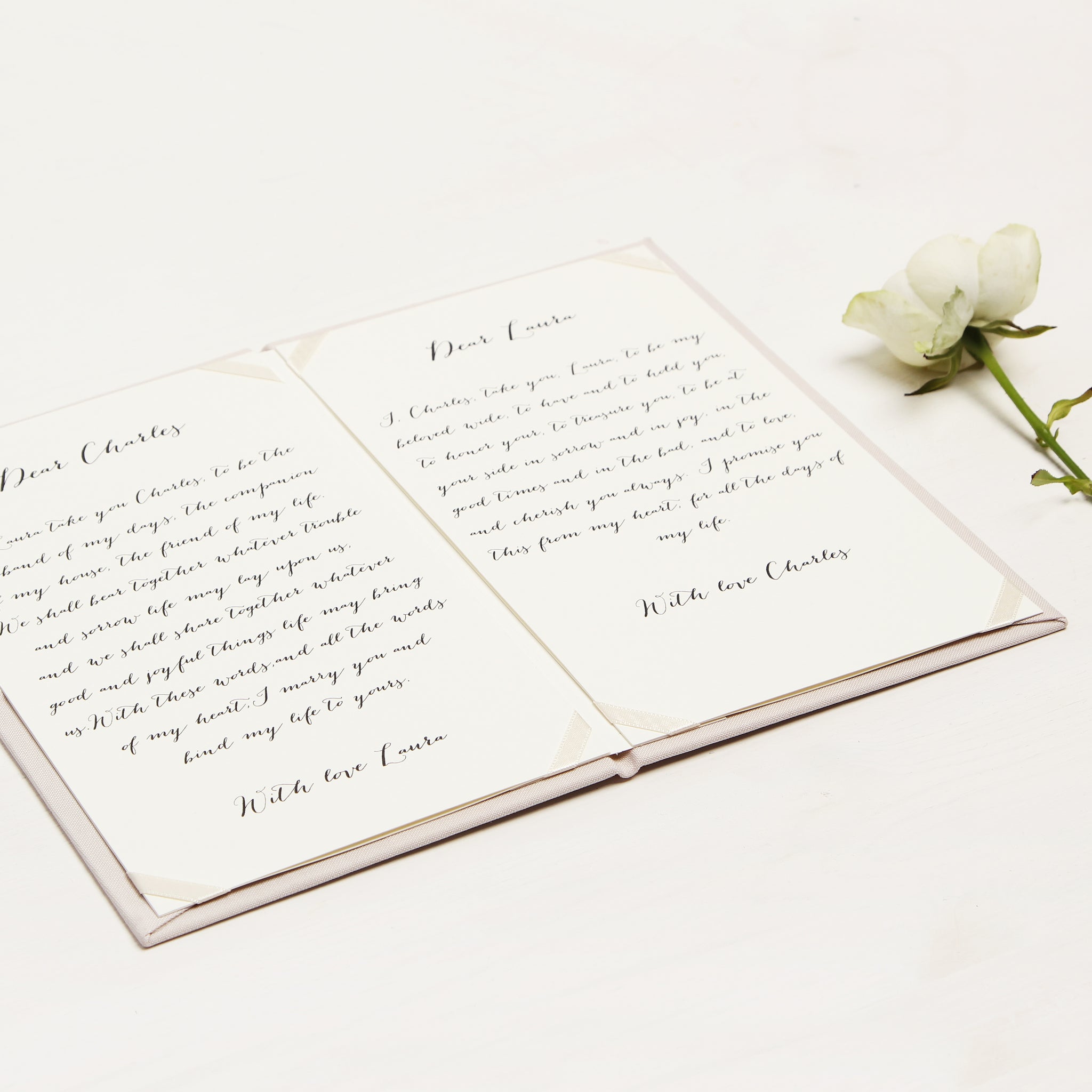 Personalised Wedding Vow Books Gold Foil Cream Keepsake Calligraphy Vows Bride and Groom Ceremony - Liumy 