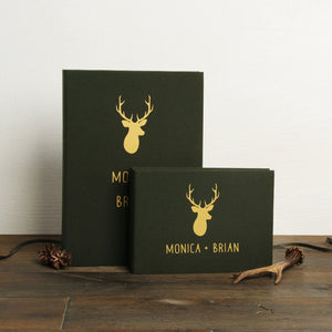 Woodland Deer Wedding Guestbook with Gold Foil Lettering- Natural Green Instax Mini Album - Forest Wedding Album - by Liumy - Liumy 