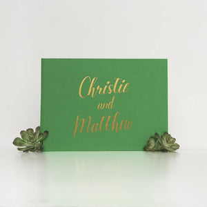 Green Instax guest book Photo Wedding GuestBook Greenery with Gold Foil Lettering Pocket Wedding Album - by Liumy - Liumy 
